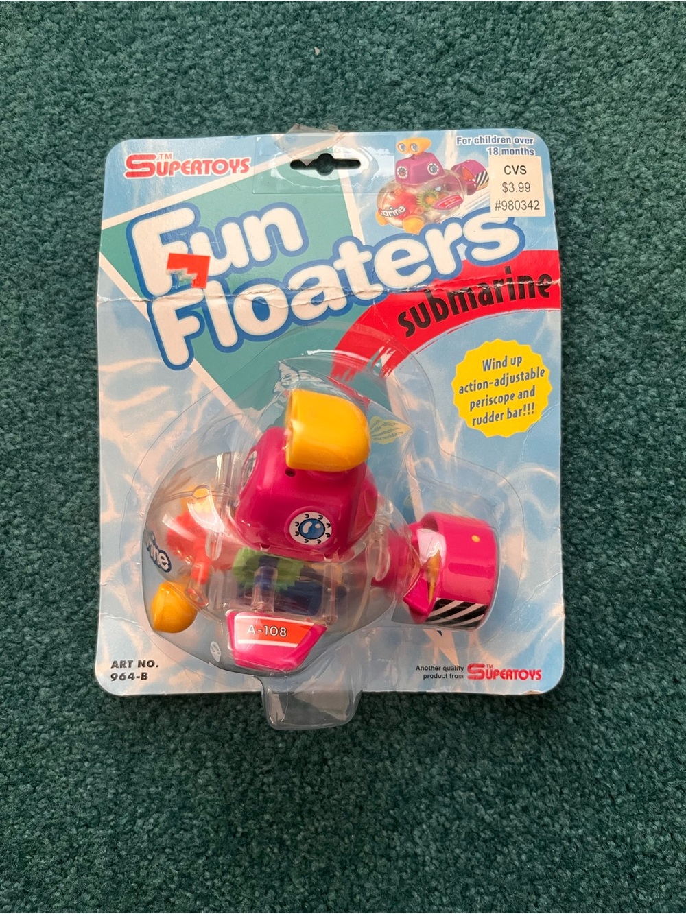 VTG Supertoys Fun Floaters Submarine Water Toy New In Package Art No. 964-B CVS